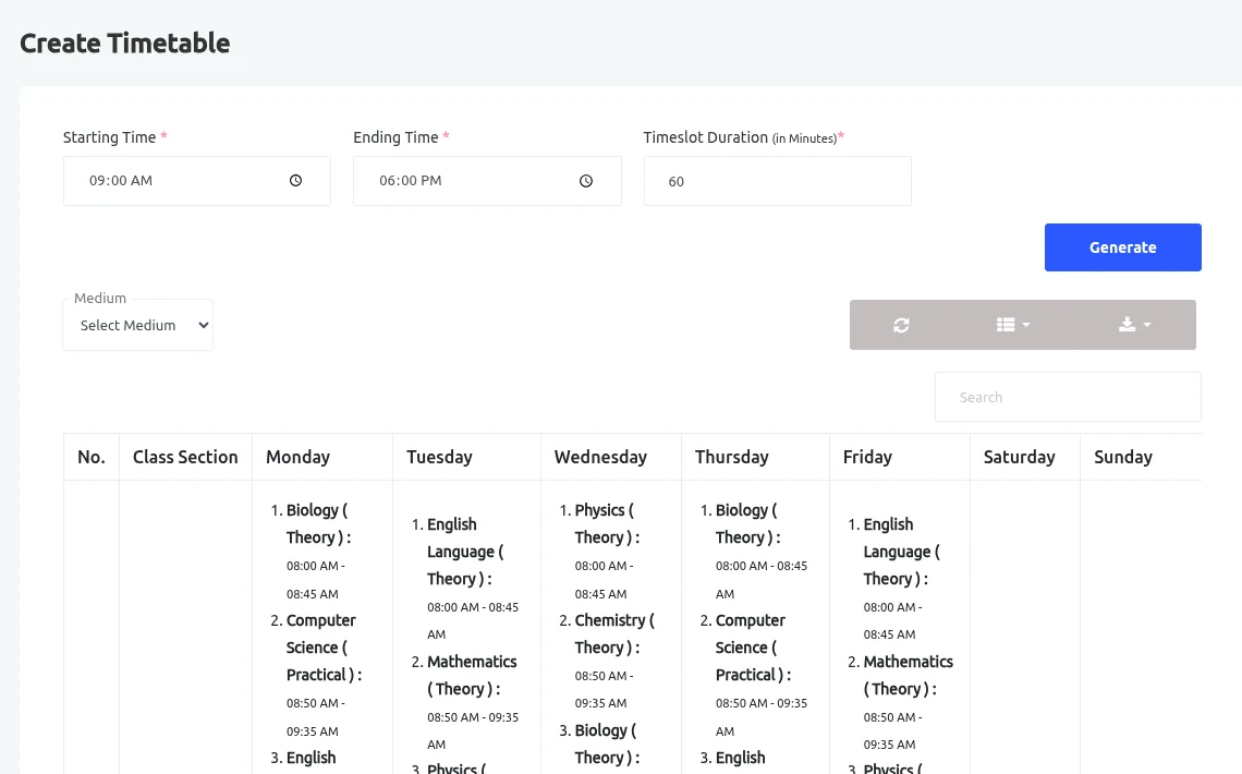 School timetable software